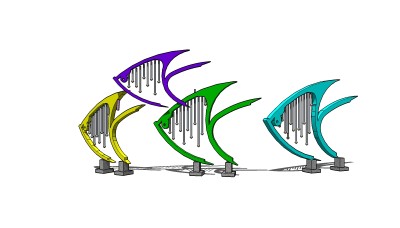 现代鱼型创意雕塑su模型下载、鱼型创意雕塑草图大师模型下载