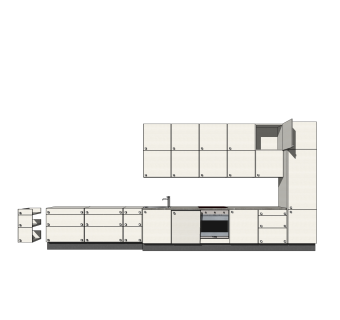 现代一字形橱柜su免费模型，厨房柜草图大师模型下载