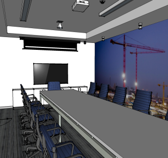  会议室室内表现草图，会议室sketchup模型下载