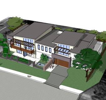 现代风格泳池别墅草图大师模型，别墅SU模型下载