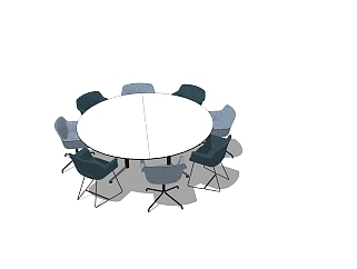现代圆形会议桌su模型，会议桌sketchup模型下载