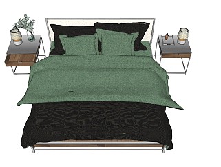  现代双人床草图大师模型，双人床sketchup模型