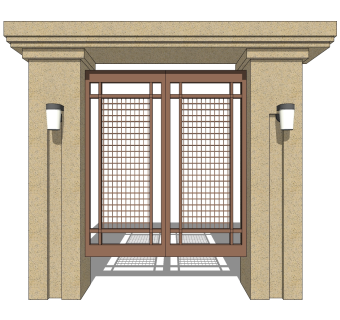 欧式院门院墙草图大师模型，院门院墙sketchup模型免费下载