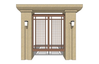 欧式院门院墙草图大师模型，院门院墙sketchup模型免费下载