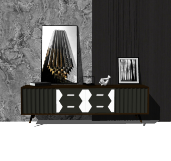 现代实木电视柜草图大师模型，电视柜su模型下载