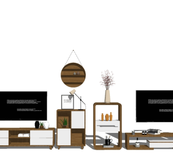 北欧实木电视柜组合su模型，电视柜草图大师模型下载