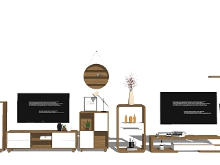 北欧实木电视柜组合su模型，电视柜草图大师模型下载