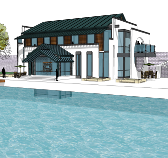 现代简约建筑会所，sketchup模型免费下载