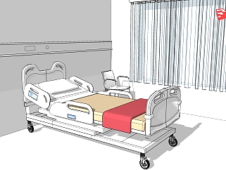 现代医院<em>病床</em>sketchup模型，医院<em>病床</em>草图大师模型