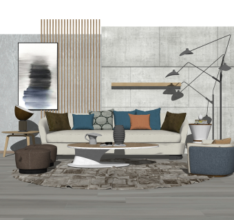 现代布艺沙发组合草图大师模型，组合沙发skp模型下载