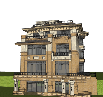 现代独栋别墅草图大师模型下载，独栋别墅sketchup模型