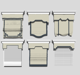 新中式布艺窗帘组合草图大师模型，布艺窗帘组合sketchup模型下载