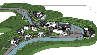 新中式小区规划免费su模型下载、小区规划草图大师模型下载
