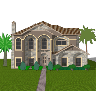 欧式独栋别墅草图大师模型，sketchup别墅su模型下载