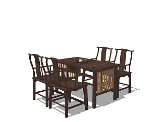 中式餐桌椅免费su模型，餐桌椅草图大师模型下载