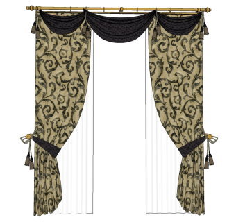 现代窗帘草图大师模型下载、现代窗帘su模型下载