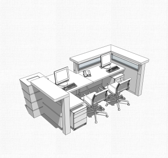 现代小型接待台草图大师模型，接待台su模型下载