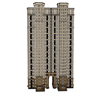 新古典高层公寓楼草图大师模型，公寓su模型下载