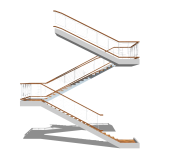 现代双跑平行楼梯草图大师模型，双跑平行楼梯sketchup模型免费下载