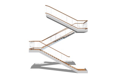 现代双跑平行楼梯草图大师模型，双跑平行楼梯sketchup模型免费下载