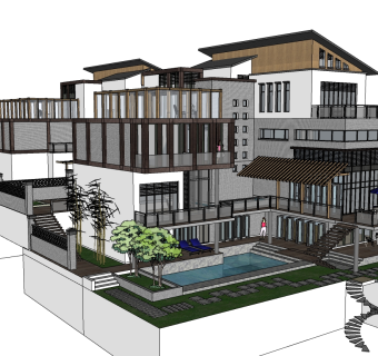 现代别墅草图大师模型，别墅skp模型下载