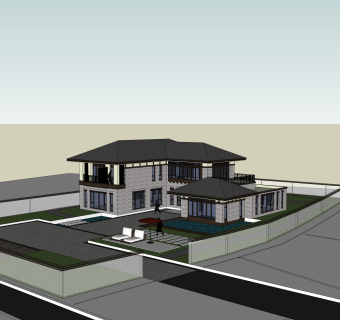 新中式别墅su模型下载、新中式别墅草图大师模型下载