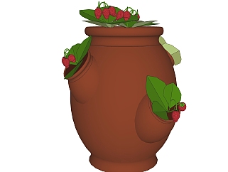 <em>草莓</em>盆栽植物su模型，园艺花草sketchup模型下载