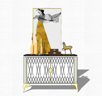 现代轻奢装饰柜草图大师模型，装饰柜sketchup模型免费下载