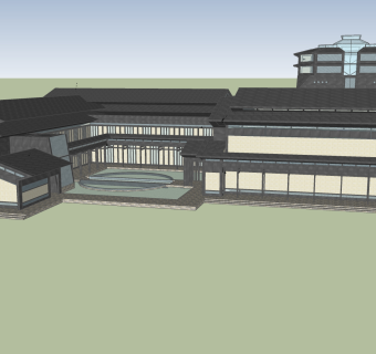 新中式会所建筑草图大师模型，sketchup模型免费下载