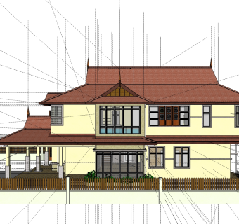 东南亚风格别墅su模型下载、东南亚风格别墅草图大师模型下载
