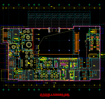 二层中餐厅装修施工图，中餐厅CAD平立面图下载