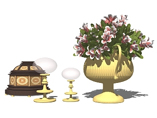 欧式花瓶台灯摆件草图大师模型,现代装饰品su模型下载