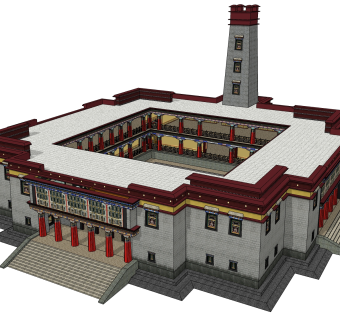 新中式藏式建筑草图大师模型，古建民俗sketchup模型免费下载