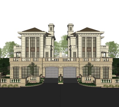 法式连排别墅su模型分享下载，sketchup别墅外观草图大师模型