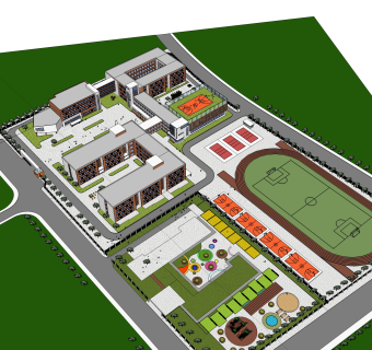 现代学校规划免费su模型，学校sketchup模型下载