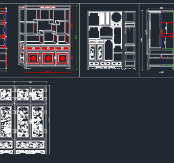 中式衣柜橱柜cad图库，衣柜厨房CAD图纸下载