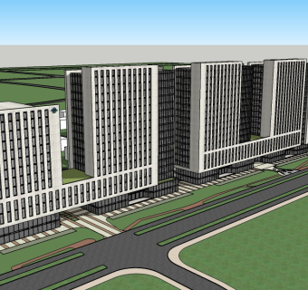 现代办公楼免费su模型、并排办公楼.