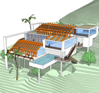 简约风格别墅草图大师模型，别墅SU模型下载