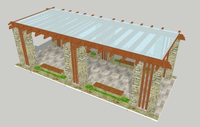 现代廊架草图大师模型，廊架sketchup模型下载