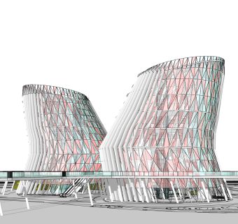 现代办公楼外观草图大师模型，办公楼外观sketchup模型免费下载