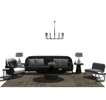 现代布艺沙发组合su模型，沙发组合skp模型下载