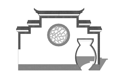 中式文化景观墙草图大师模型，文化景观墙sketchup模型免费下载