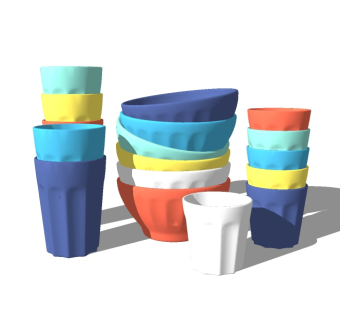 现代彩色碗水杯sketchup模型，餐具草图大师模型下载