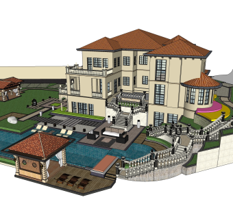 欧式别墅su模型，别墅草图大师模型下载