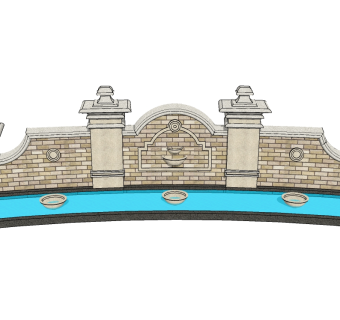 欧式景观墙SU模型下载，景观墙skb模型分享