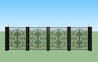 欧式围墙栏杆草图大师模型，围墙栏杆sketchup模型skp文件下载