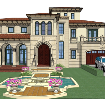 欧式新古典别墅外观草图大师模型，新古典别墅外观sketchup模型免费下载