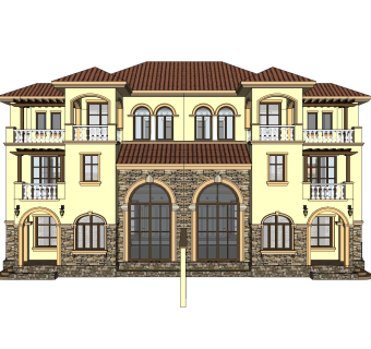 欧式连排别墅草图大师模型，别墅sketchup模型免费下载