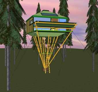 现代竹制观景台su模型，观景台草图大师模型下载