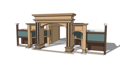 欧式入口大门skb模型分享，入口大门草图大师模型下载